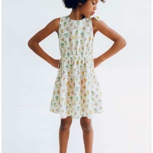 Zara LACE INSERT TEXTURED FLORAL DRESS size 9 - Picture 1 of 5